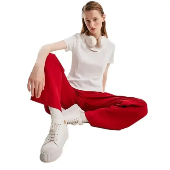 GOELIA High-Waisted Knitted Wide Leg Pull On Pants in Red size Medium (US 6) - Picture 2 of 9